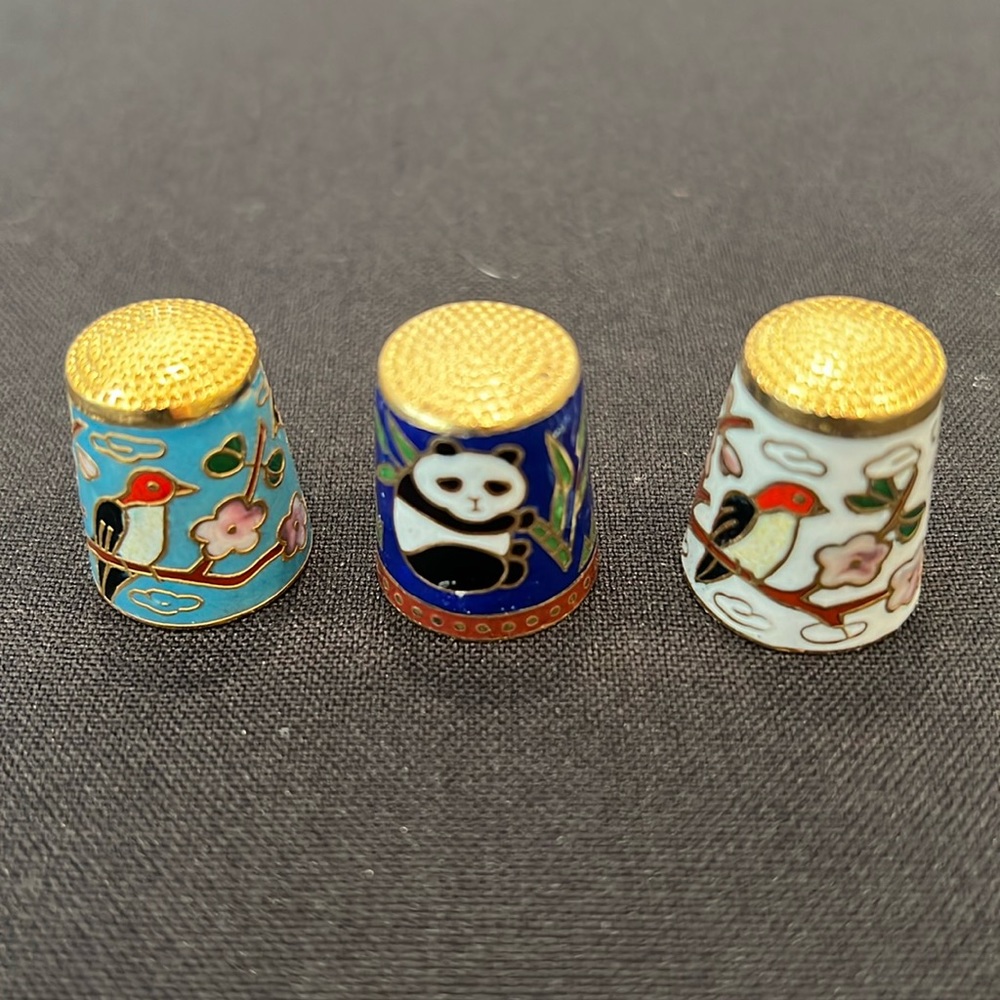 VTG CLOISONNE ENAMEL THIMBLES BUNDLE 3